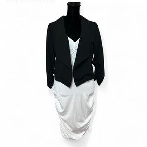 SHEIN Set  Of White Sleeveless Ruffle Sides Dress & Black Blazer M NWOT